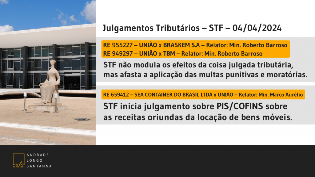 Julgamentos Tributários – STF – 04/04/2024