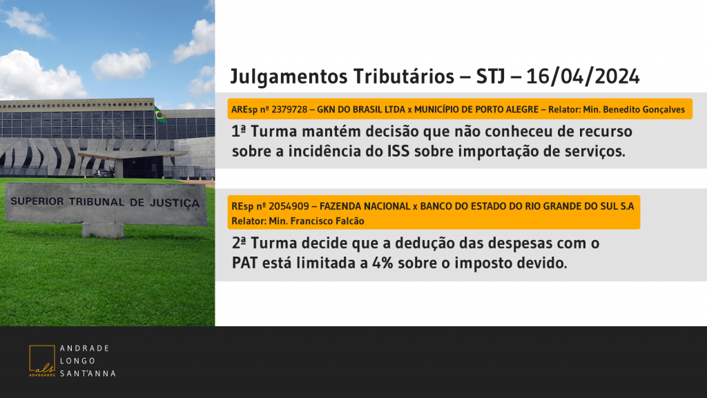 Julgamentos Tributários – STJ – 16/04/2024