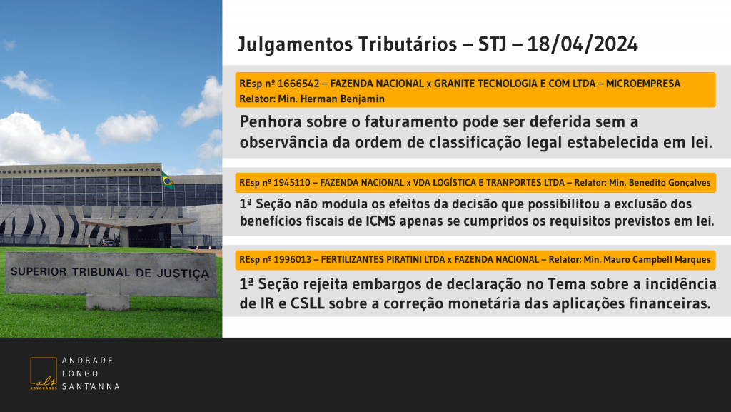 Julgamentos Tributários – STJ – 18/04/2024