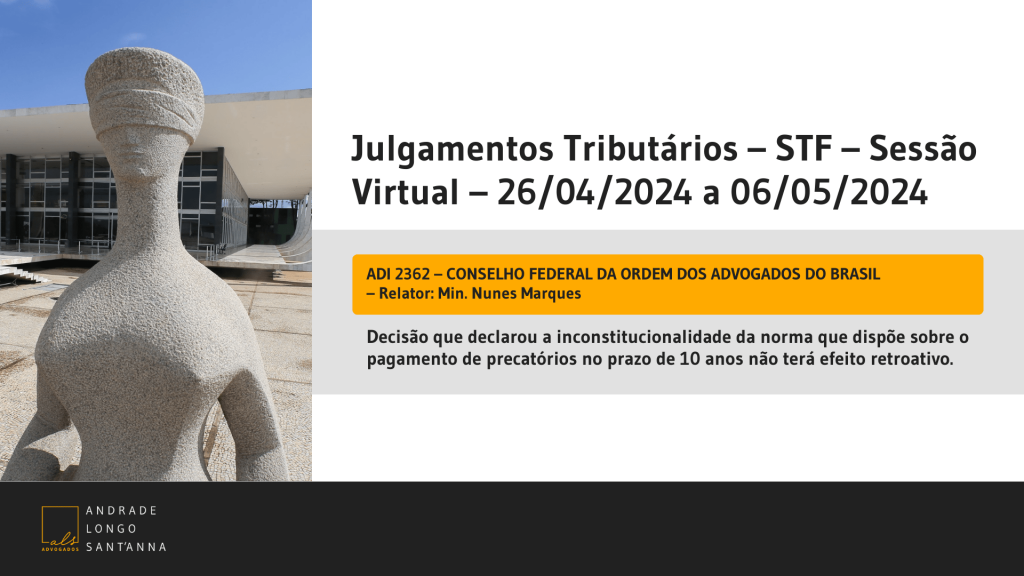 Julgamentos Tributários – STF – Sessão Virtual – 26/04/2024 a 06/05/2024