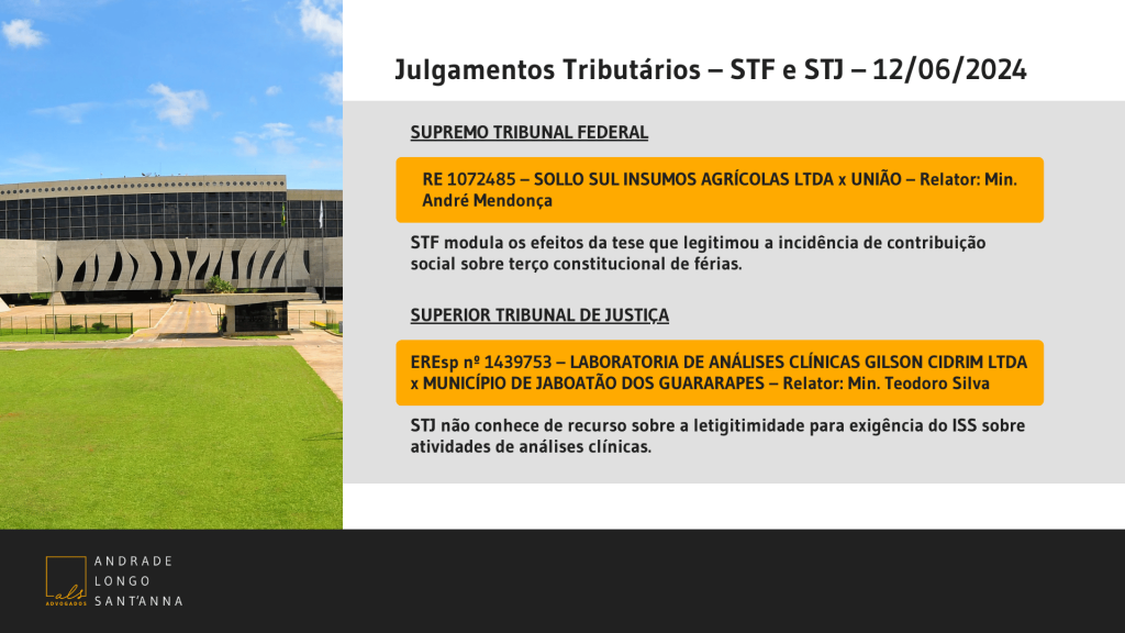 Julgamentos Tributários – STF e STJ – 12/06/2024