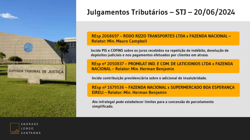 Julgamentos Tributários – STJ – 20/06/2024