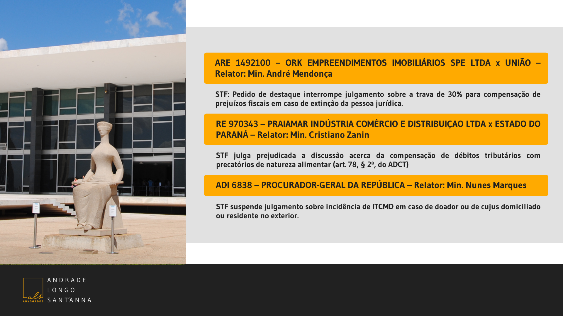 STF: Pedido de destaque interrompe julgamento sobre a trava de 30% para compensação de prejuízos fiscais em caso de extinção da pessoa jurídica.